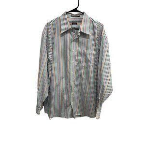 Overton Striped Button Front Dress Shirt Multicolor Sz XL Wrinkle Free Career